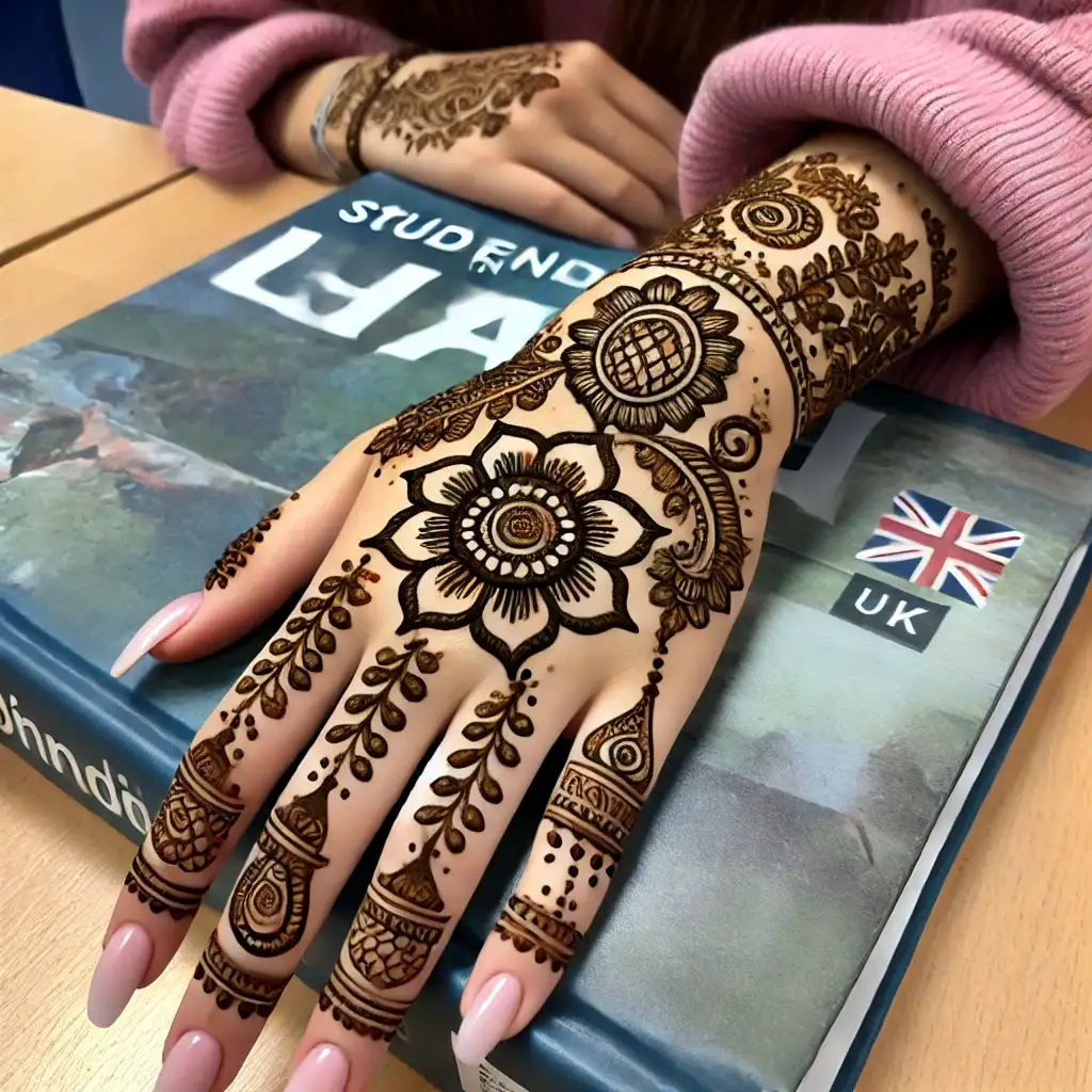 A festival-inspired Mehndi design for students studying in the UK